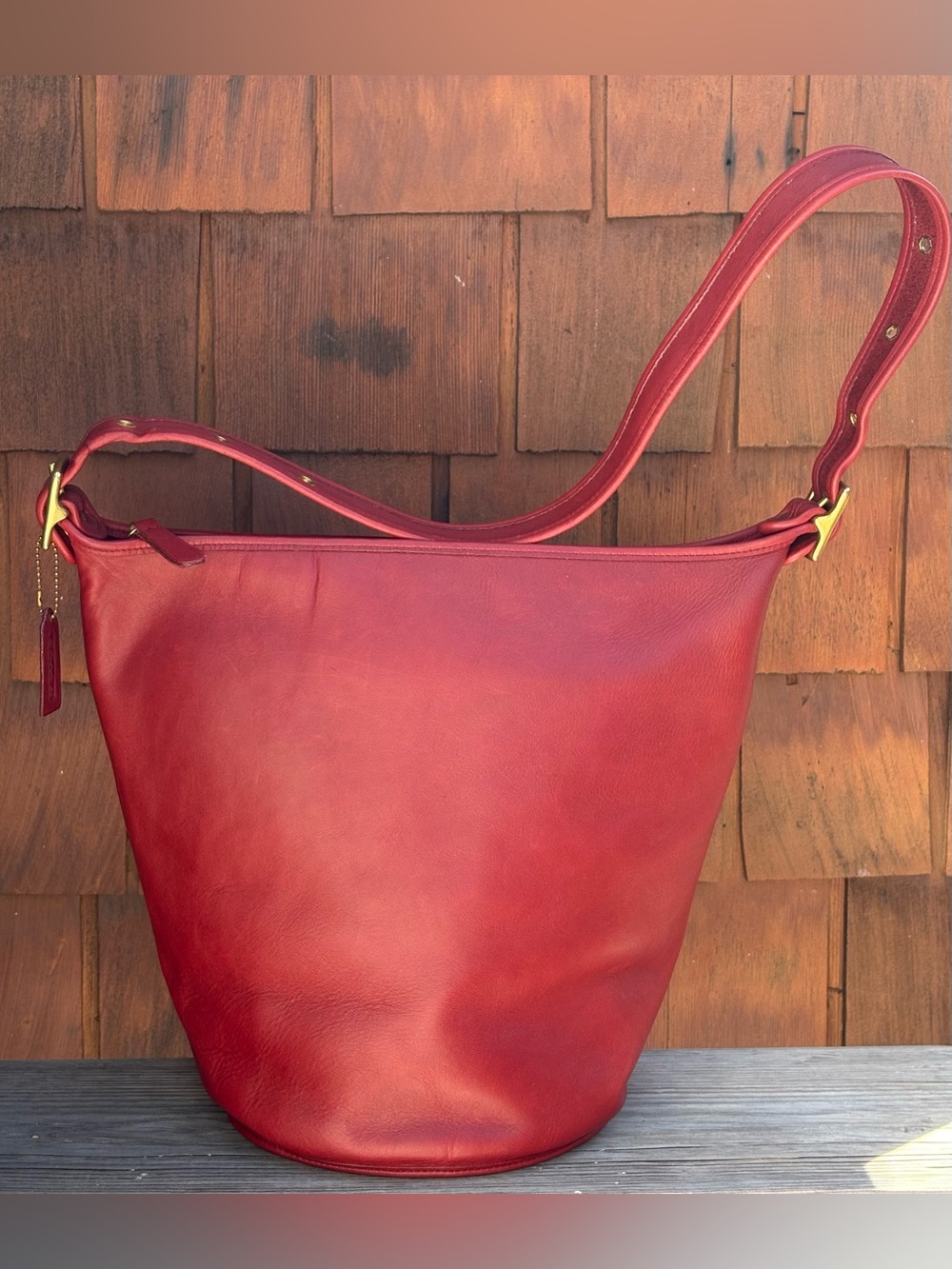 XL Vintage Coach Red Duffle Feed Sac Travel Weekender Carryall Bag 9085